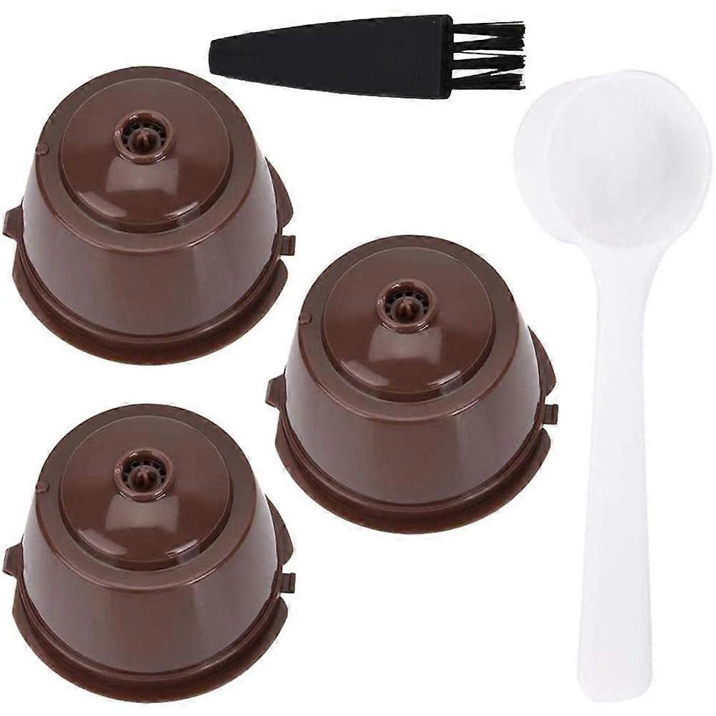 3Pcs Reusable Capsule Plastic Reusable Capsules Refillable Coffee Filters with Spoon and Brush