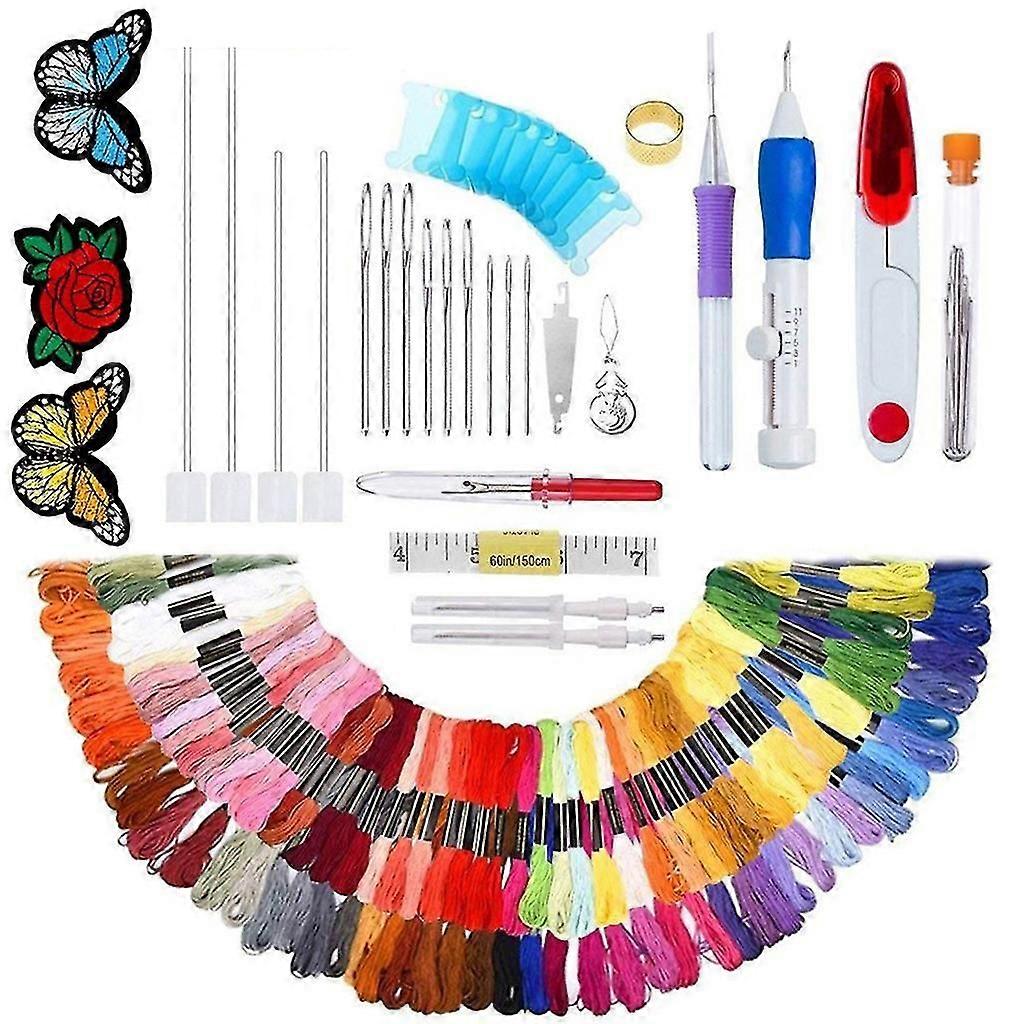 136pcs 자수 바늘 세트 찌르기 100 색 자수 키트 DIY 소재 패키지