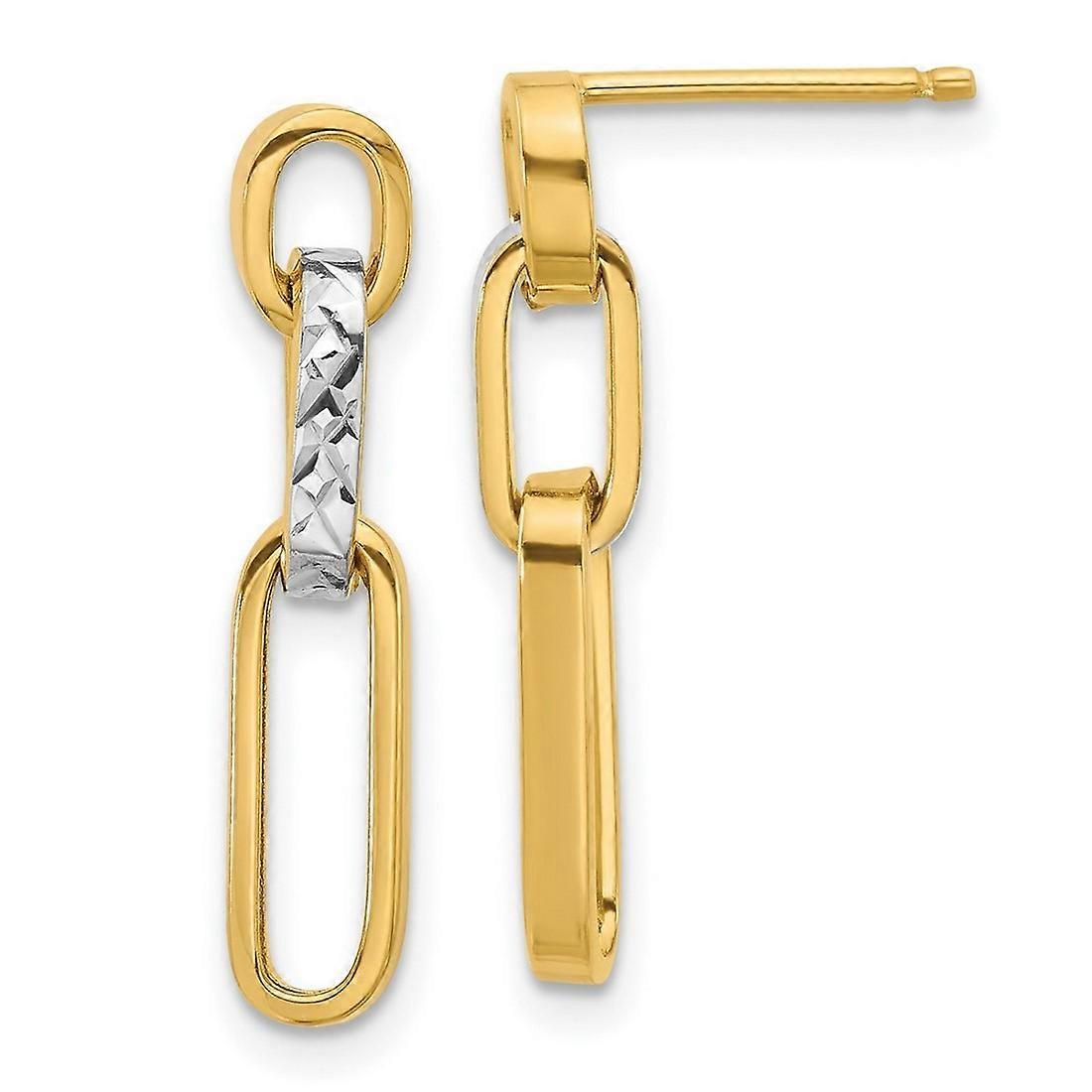 5mm 10k With Rhodium Polished and Sparkle Cut Link Dangle Post Earrings 23.2x5mm Wide-Dangle Earring for Women