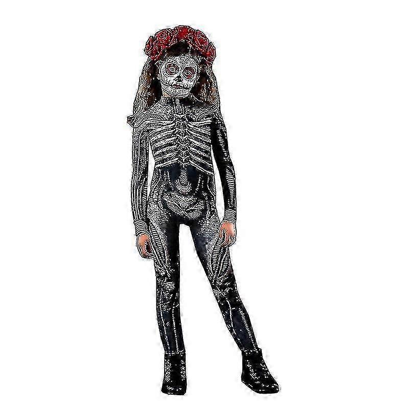 Womens Halloween Costume Skeleton Print Bodysuit Skinny Jumpsuit BZSM