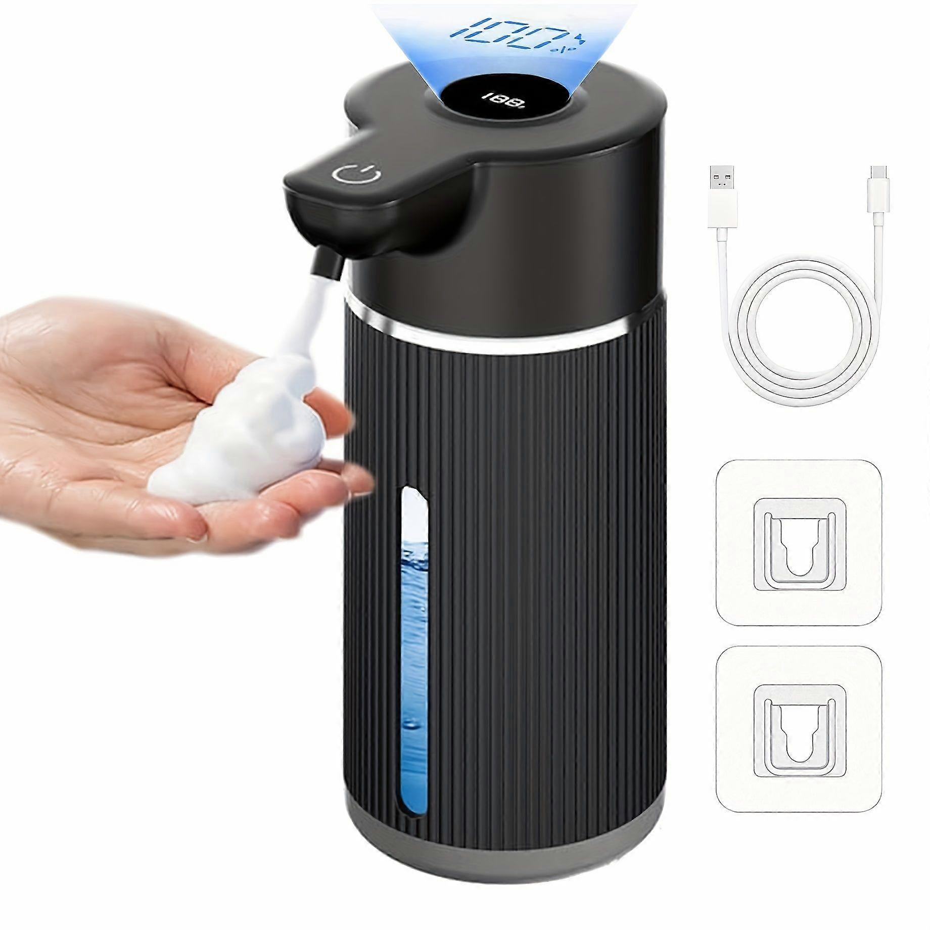 USB Rechargeable Automatic Foam Soap Dispenser with LED Display 4 Adjustable Modes black (Foam)