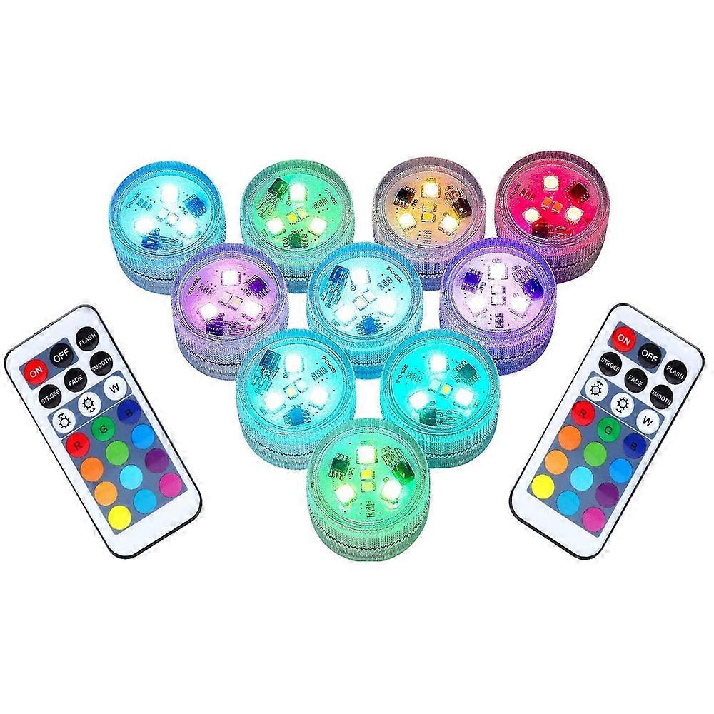 10 Sets of Submersible LED Lights, Waterproof, Color Changing, with Remote Control, Battery LED Lighting