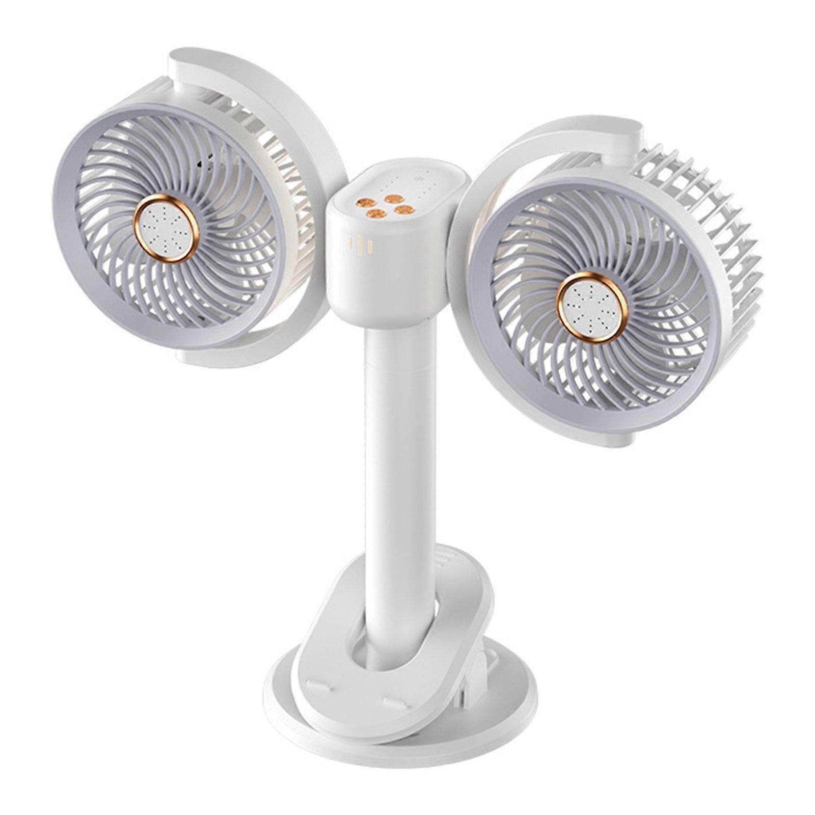USB Powered Desk Fan Double Head Circulation Fan with Adjustable Angle for Laptop and Desktop Cooling Mini Night Light