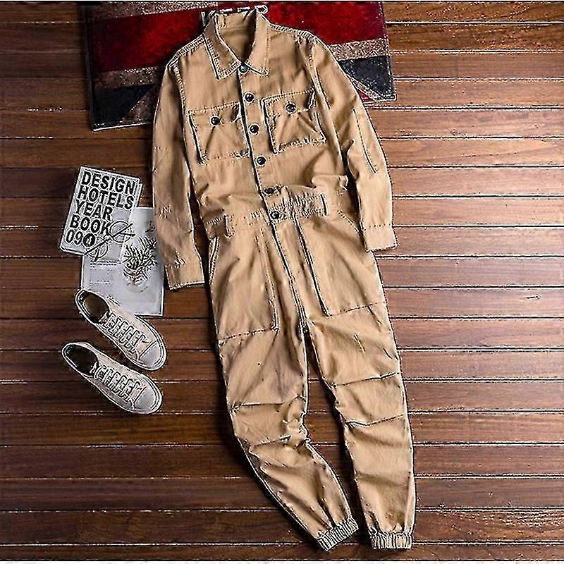 Overall Herren Overall Loose Langarm Revers Beam Füße Baumwolle - POP