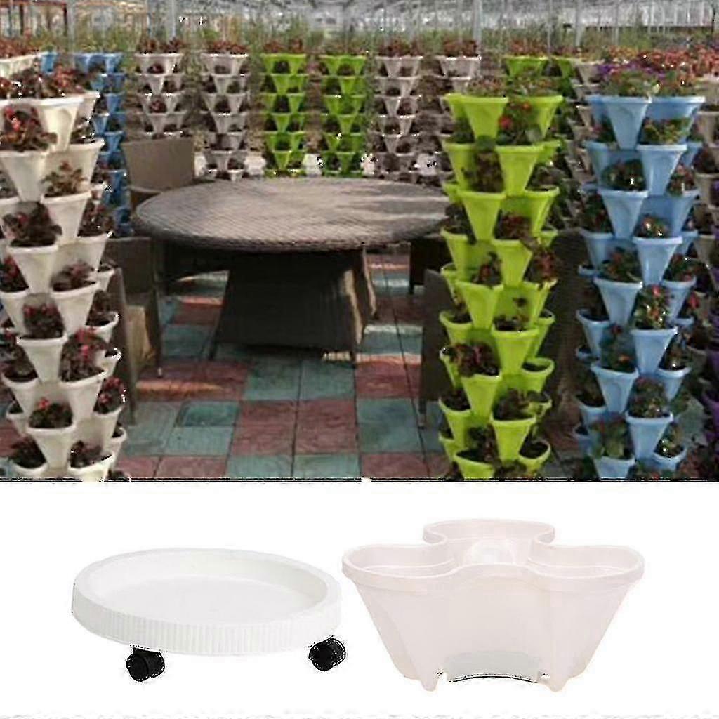 Stackable Planter Outdoor Strawberry Herb Vegetable Planting Pots + Tray