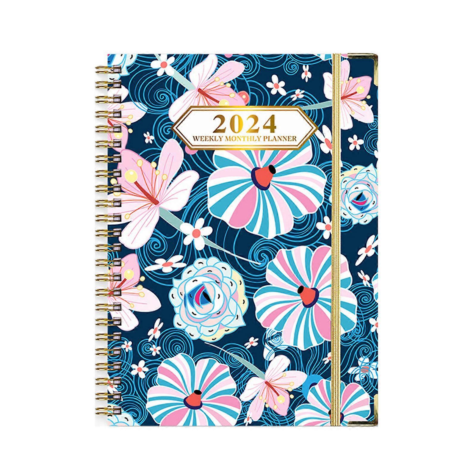 2024 Yearly Monthly Twin-Wire Binding Calendar, Wirebound Desk Calendar for Home Schooling Plan & Schedule Ruled Blocks