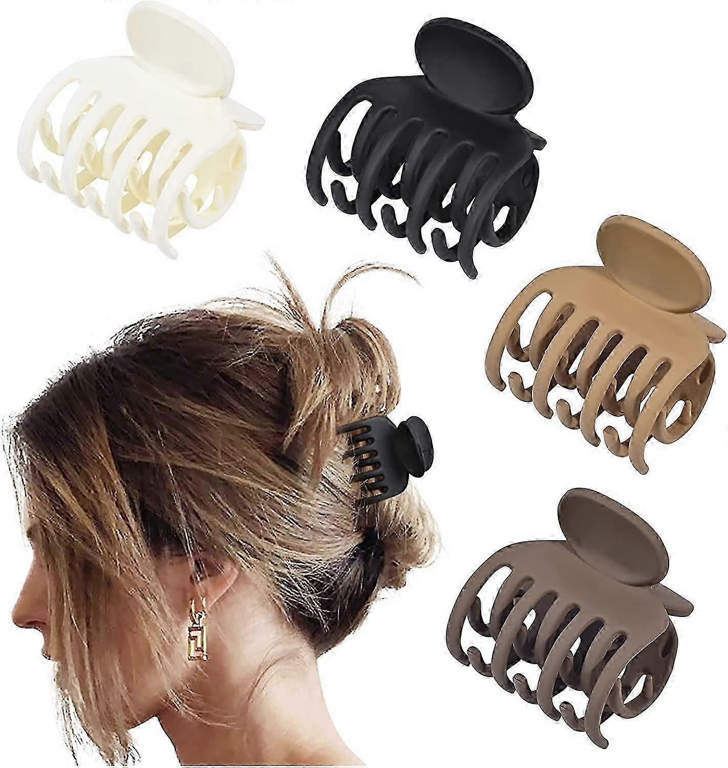 二列歯ヘアクリップ細い髪用小さな爪クリップ 4 パック 1.6 インチ ミディアムマット滑り止めショートヘアアクセサリー 女性と女の子用-2025