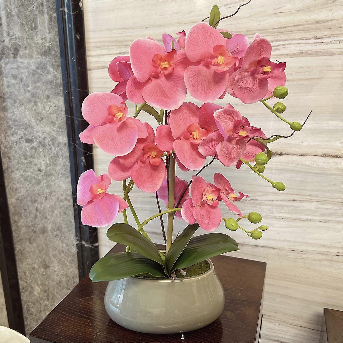 מלאכת יד דקורטיבית מלאכותית Phalaenopsis סחלב עציץ צמח משי בד פרח משרד ביתי ריאליסטי דמוי פרחוני תפאורה ורוד