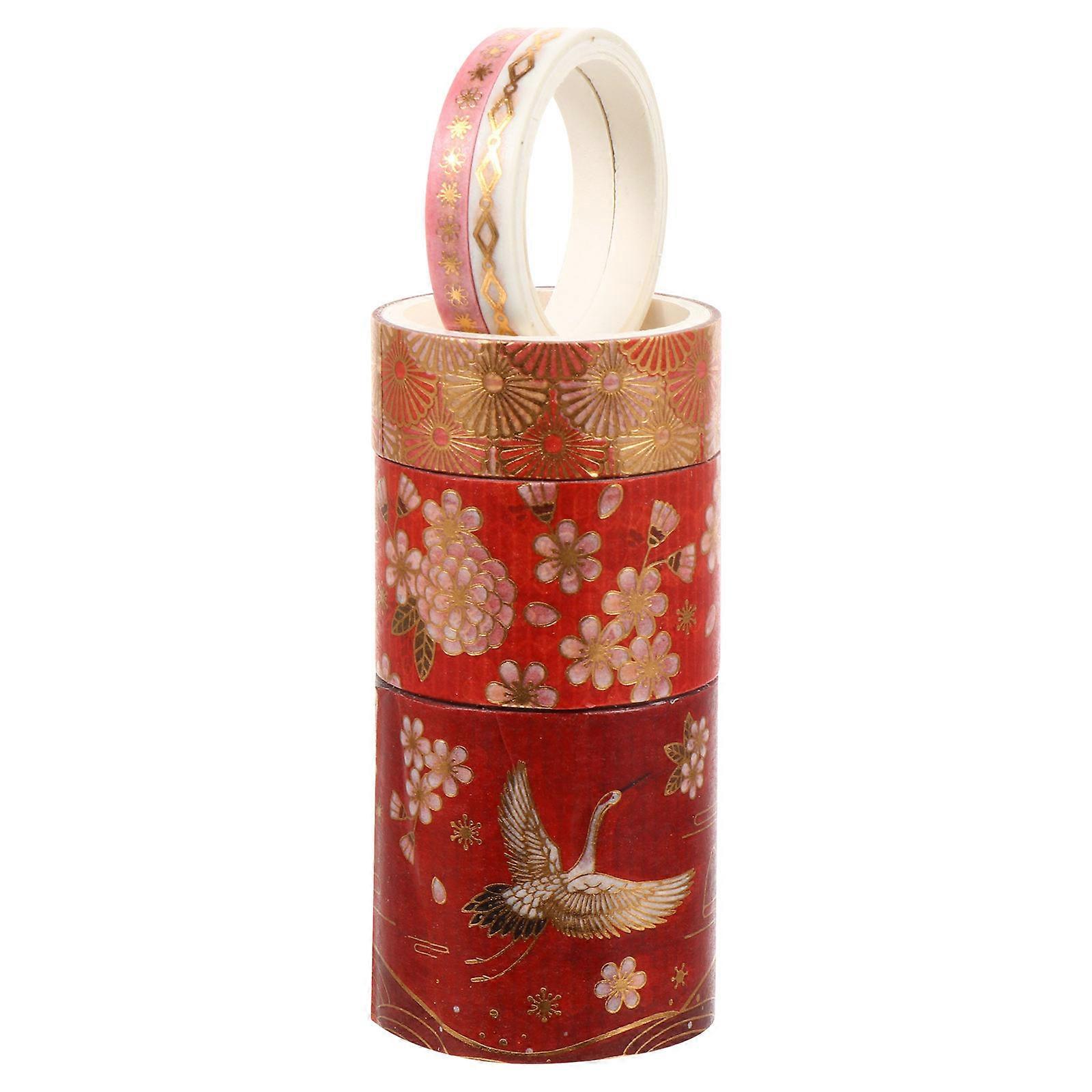 5 Rolls Dark Red Chinese Style Washi Craft Tape Set for Scrapbooking, DIY Projects, Arts Crafts, Home Decor and Creative Designs