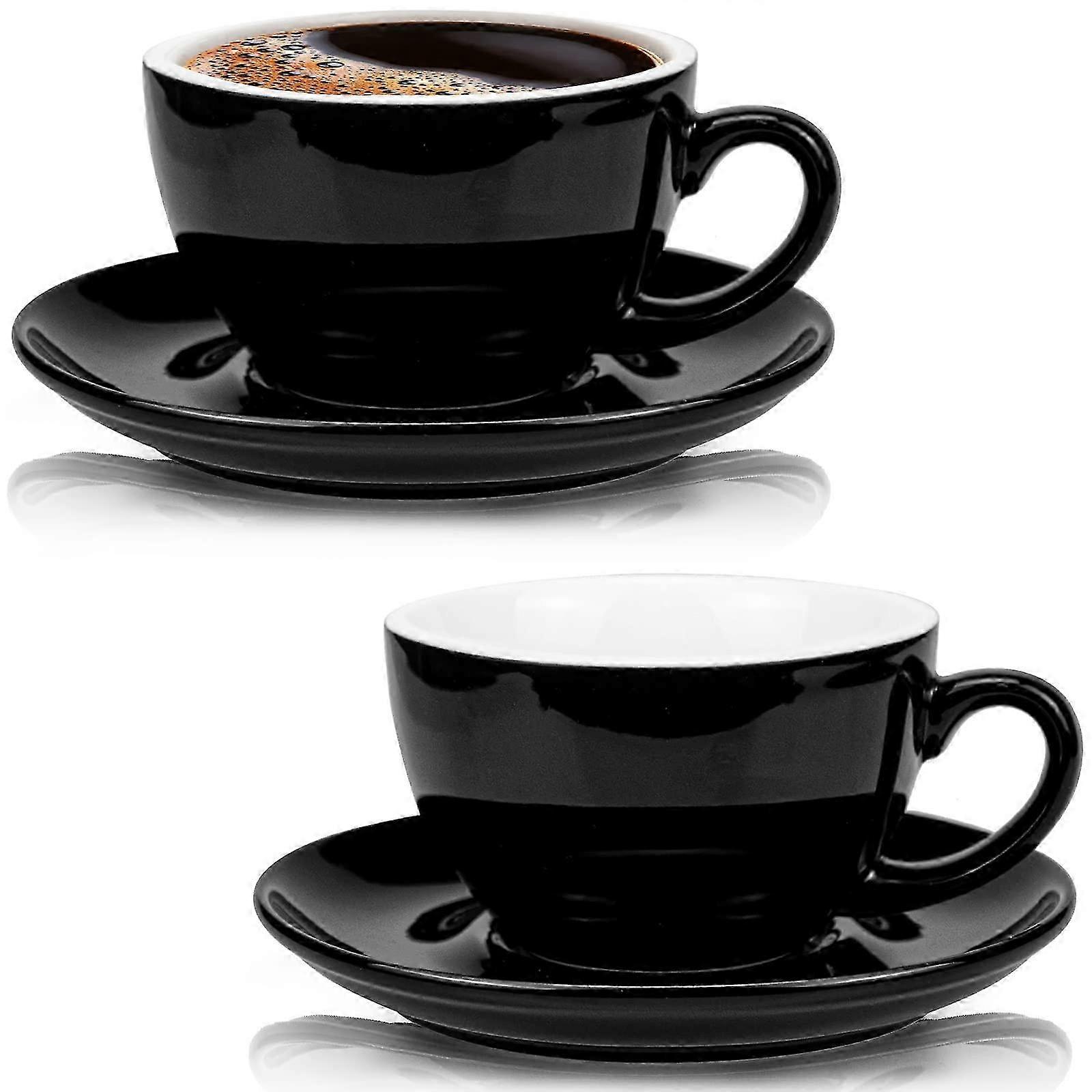 2er-Pack Keramik Schwarze Kaffeetasse & Untertasse Set - 8,5 oz glänzendes Finish