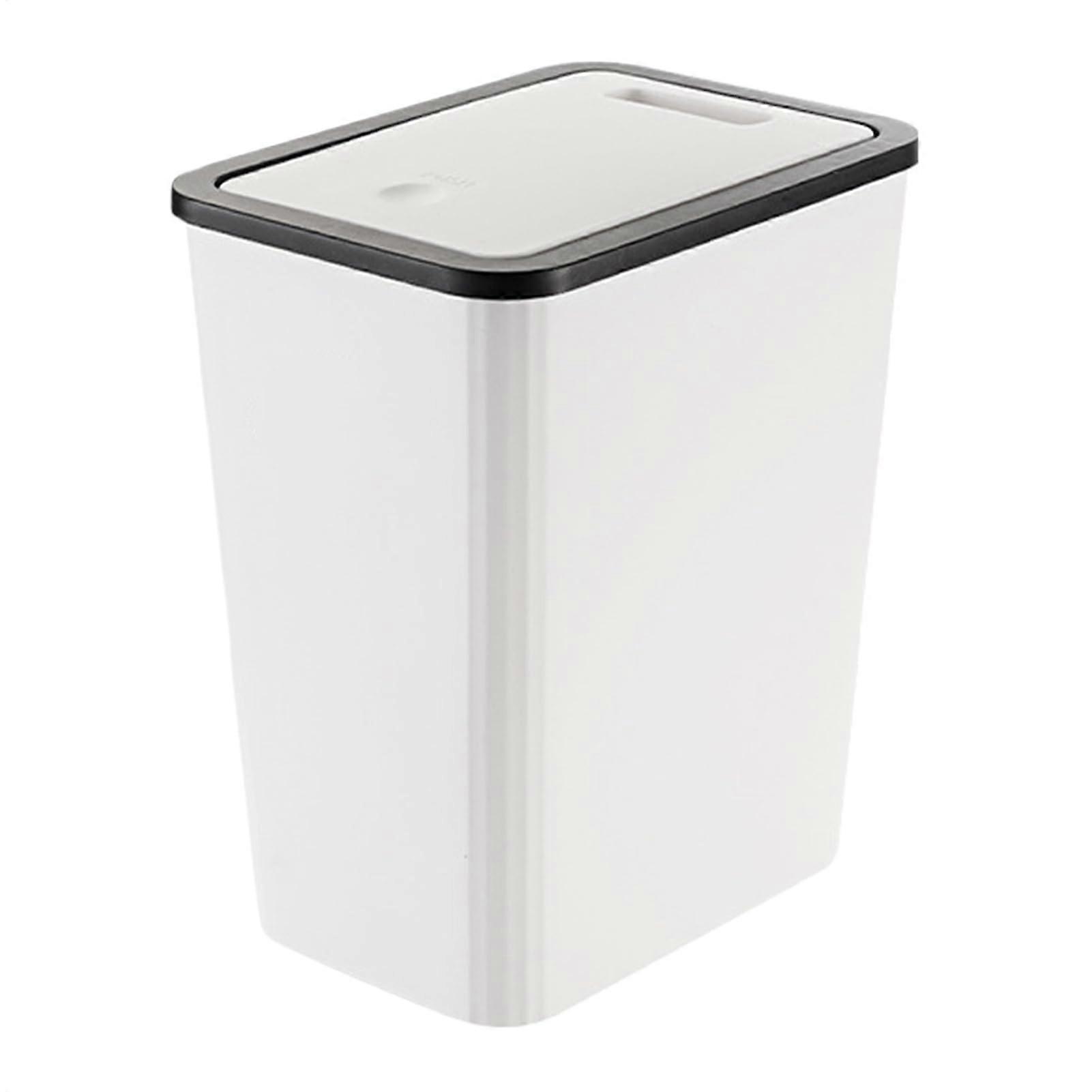 Trash Can, Slim Modern 13L Waste Basket with Press Top, Compact for Small Space White