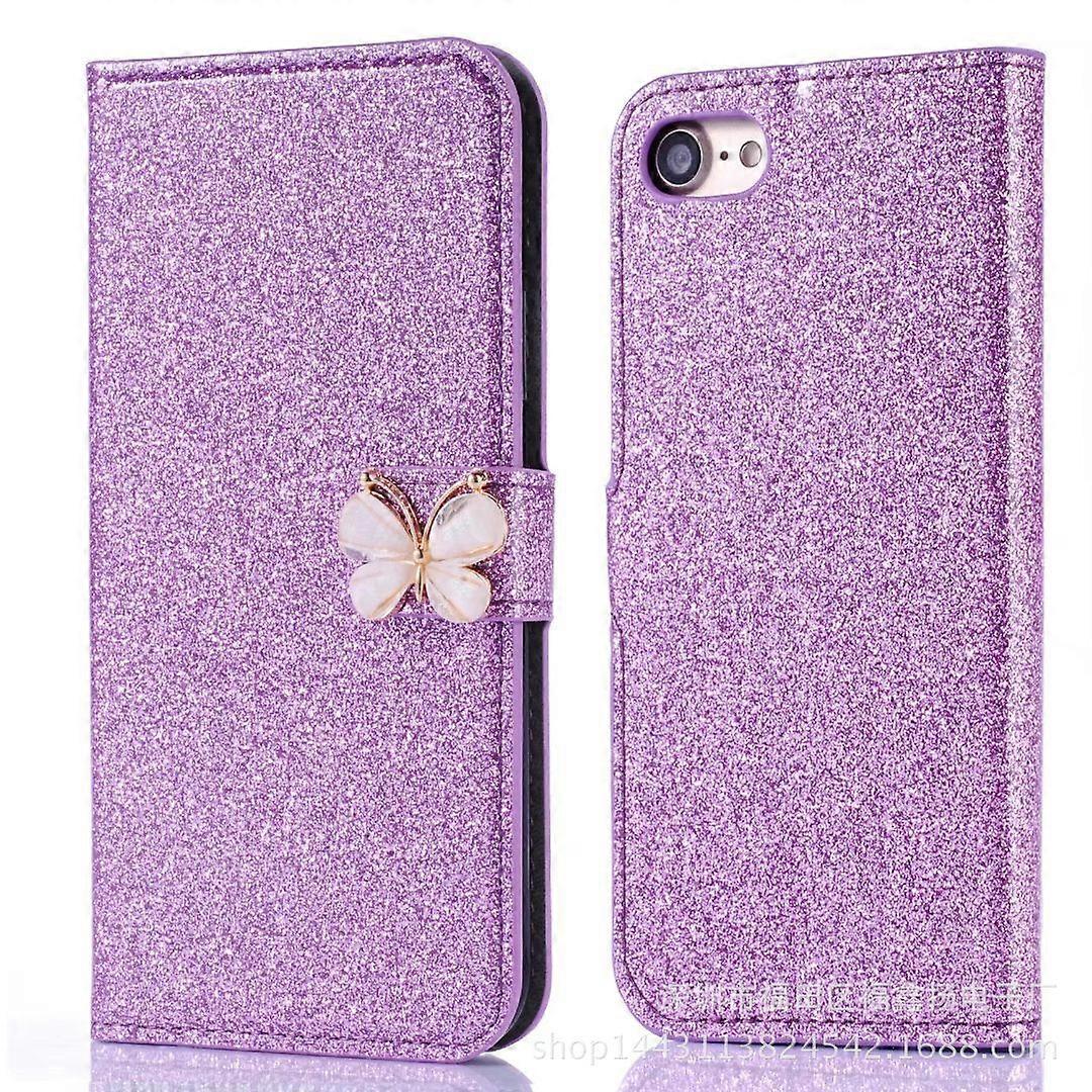 Veske Til Iphone 14 Pro Max Lilla Sløyfe Glitter Diamant Lær Kortspor Flip Lommebok