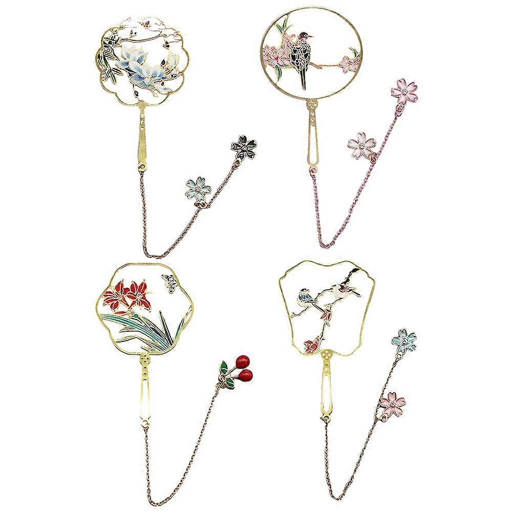 Chinese Bookmarks Brass Material Colorful Fan Use 4Pcs