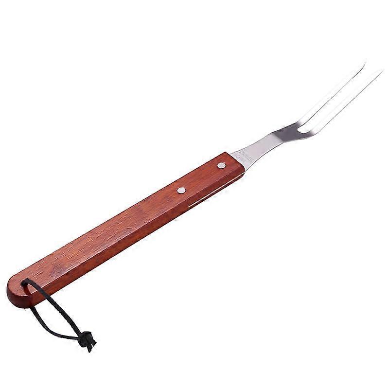 Stainless steel meat fork, Stainless steel meat serving fork with wooden handle, Barbecue cooking meat fork, Serving grill fork, 38.5 cm