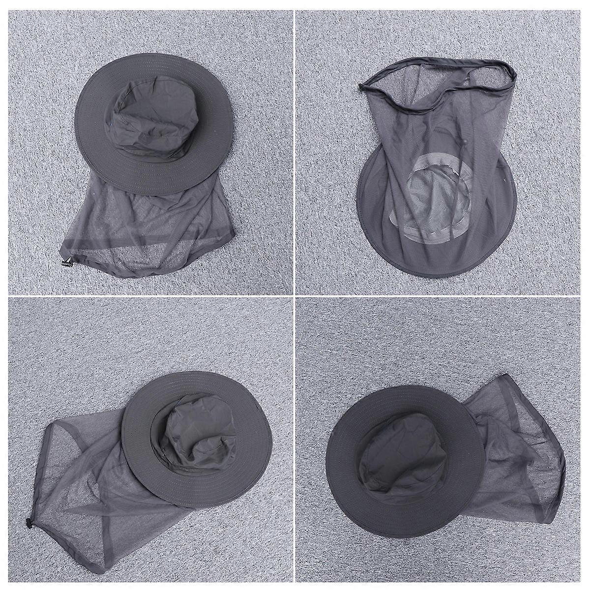 Hat With Face Covering Round Shape Hiking Camping Dark Grey 35 x 35 x 40cm 1Pcs