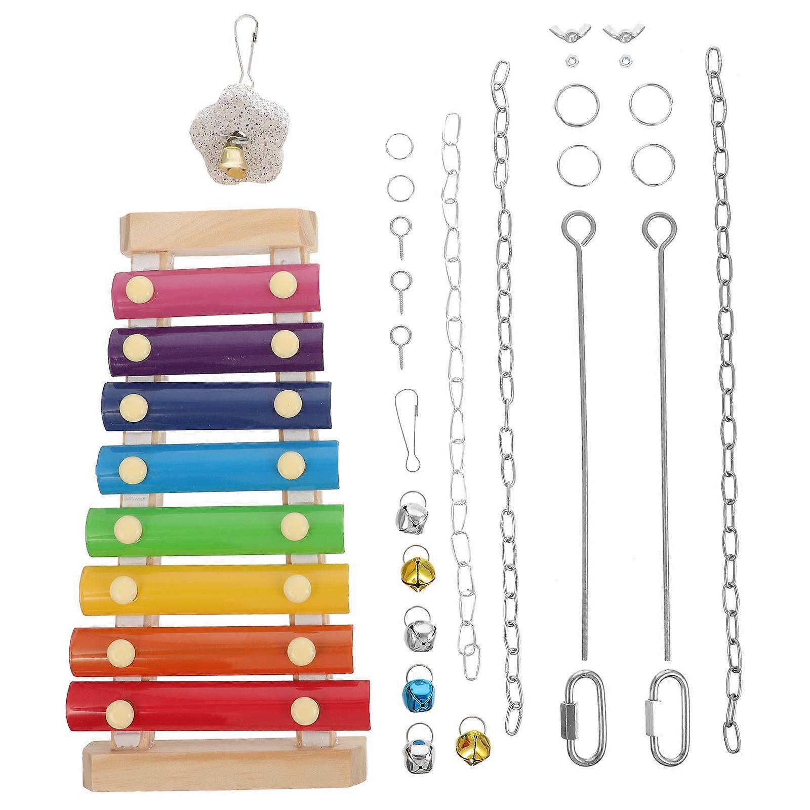 Creative Xylophone Toy for Birds with 2pcs Veggies Skewer Fruit Holder Made of Composite Material