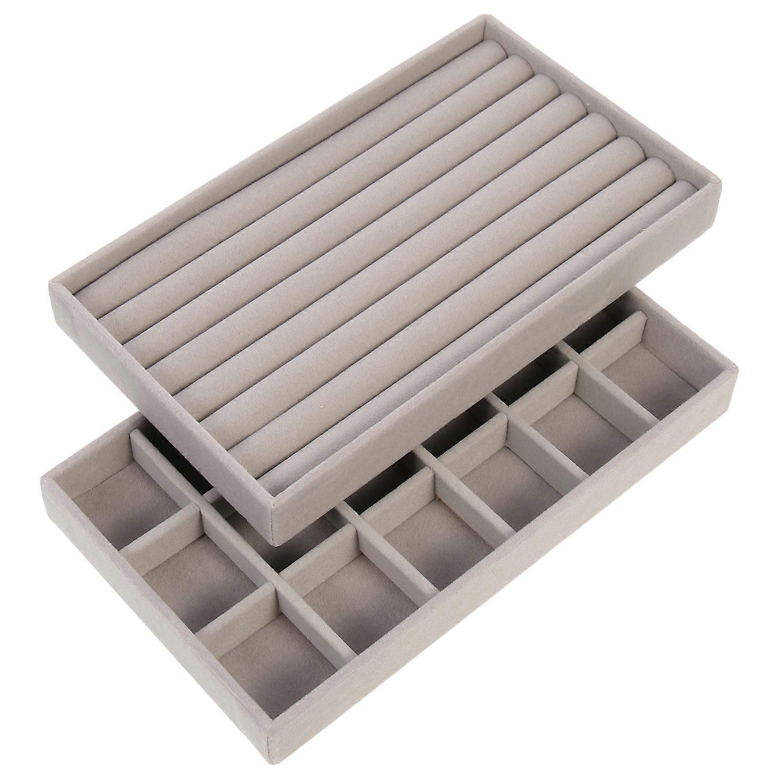 Multi-Grid Tray Jewelry Display Organizer 21X12.5CM Grey 2Set