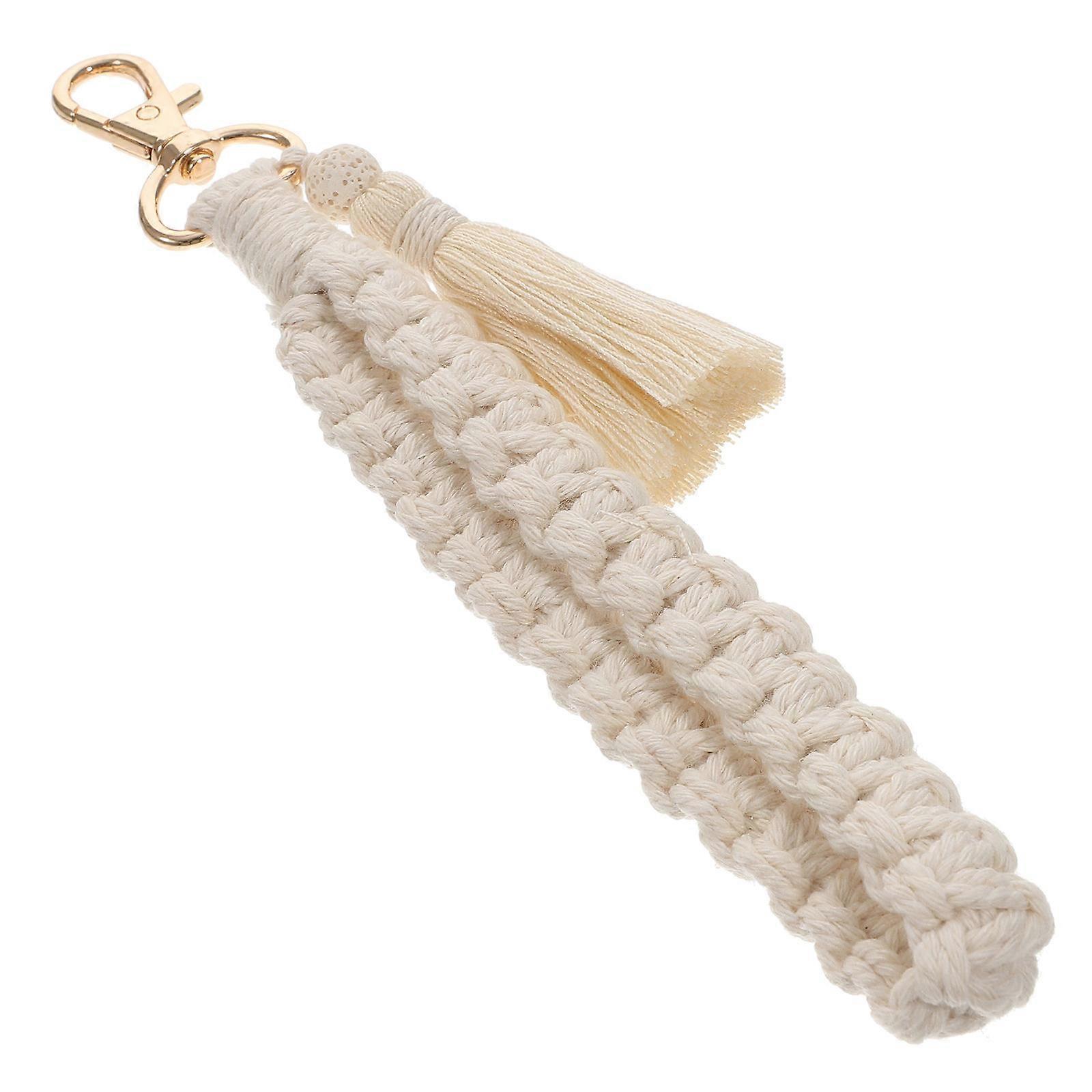 Macrame Keychain Wristlet Bohemian Style Tassel Design Cotton Rope White 21X5X1CM Key Management 1Pack