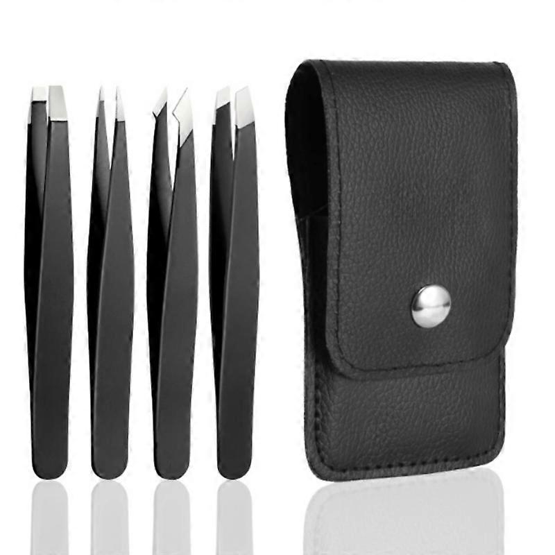 Set of 4 tweezers with leather case