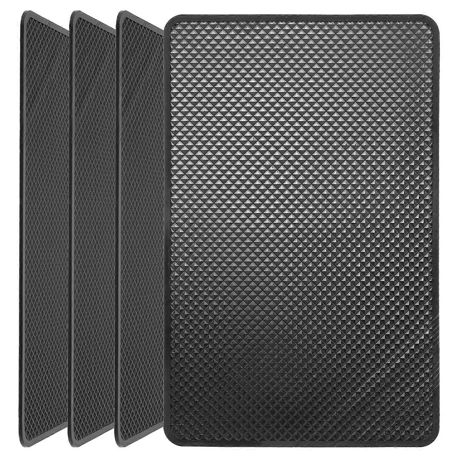 Anti-Slip Car Dashboard Sticky Mat Strong Adsorption Rectangular Grid Texture Black 19x12cm
