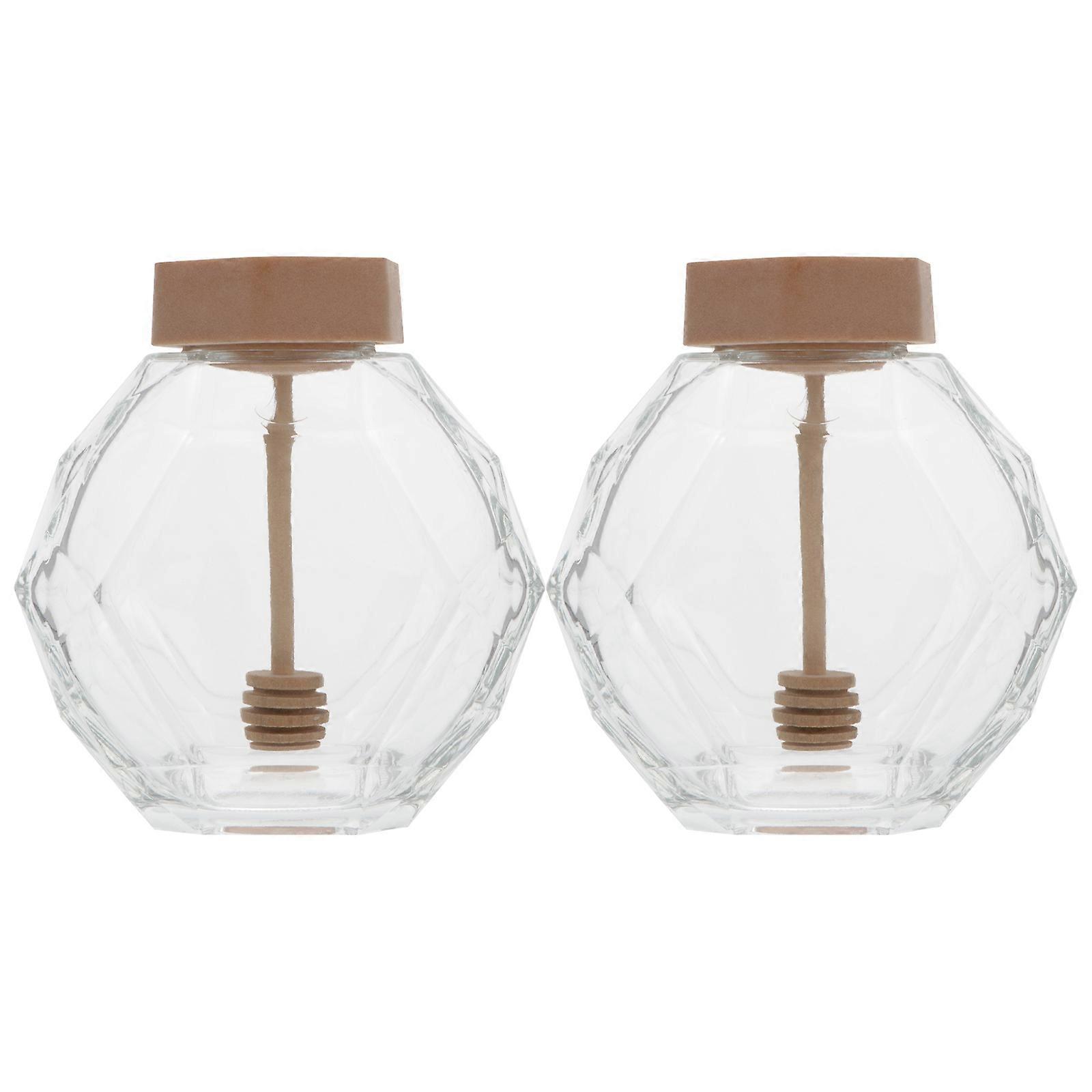 Honey Storage Jar Clear Glass Honey Pot Daily Use Households 2Pcs