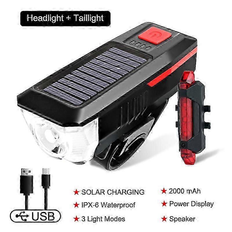 Güneş Bisiklet Işık USB Şarj Edilebilir Güç Ekran MTB Yol Bisikleti Ön Lamba Korna El Feneri Bisiklet Işık Bisiklet Aksesuarları