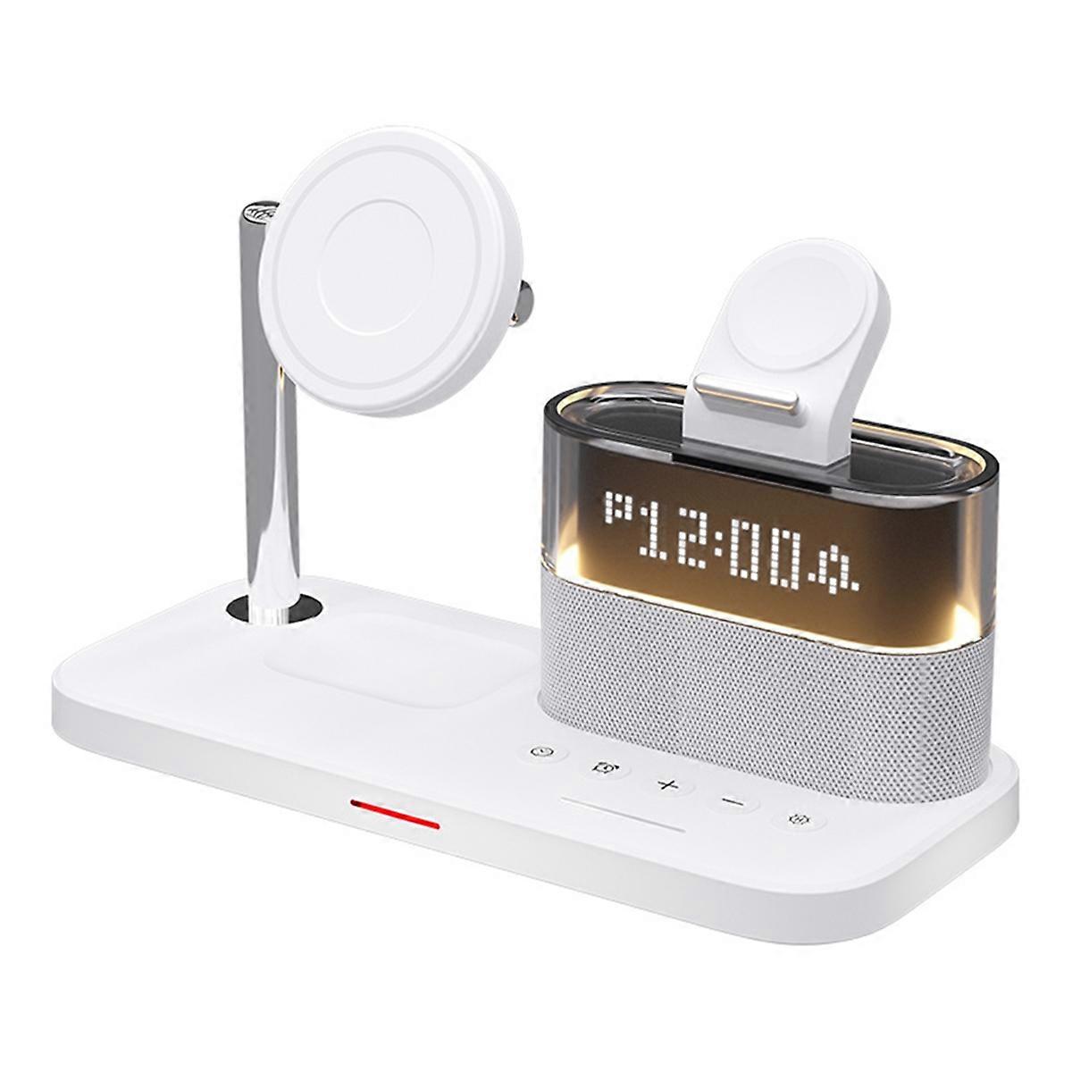 5 in 1 Magnetic Wireless Charger Stand LED Night Light Alarm Clock Fast Charging Station White