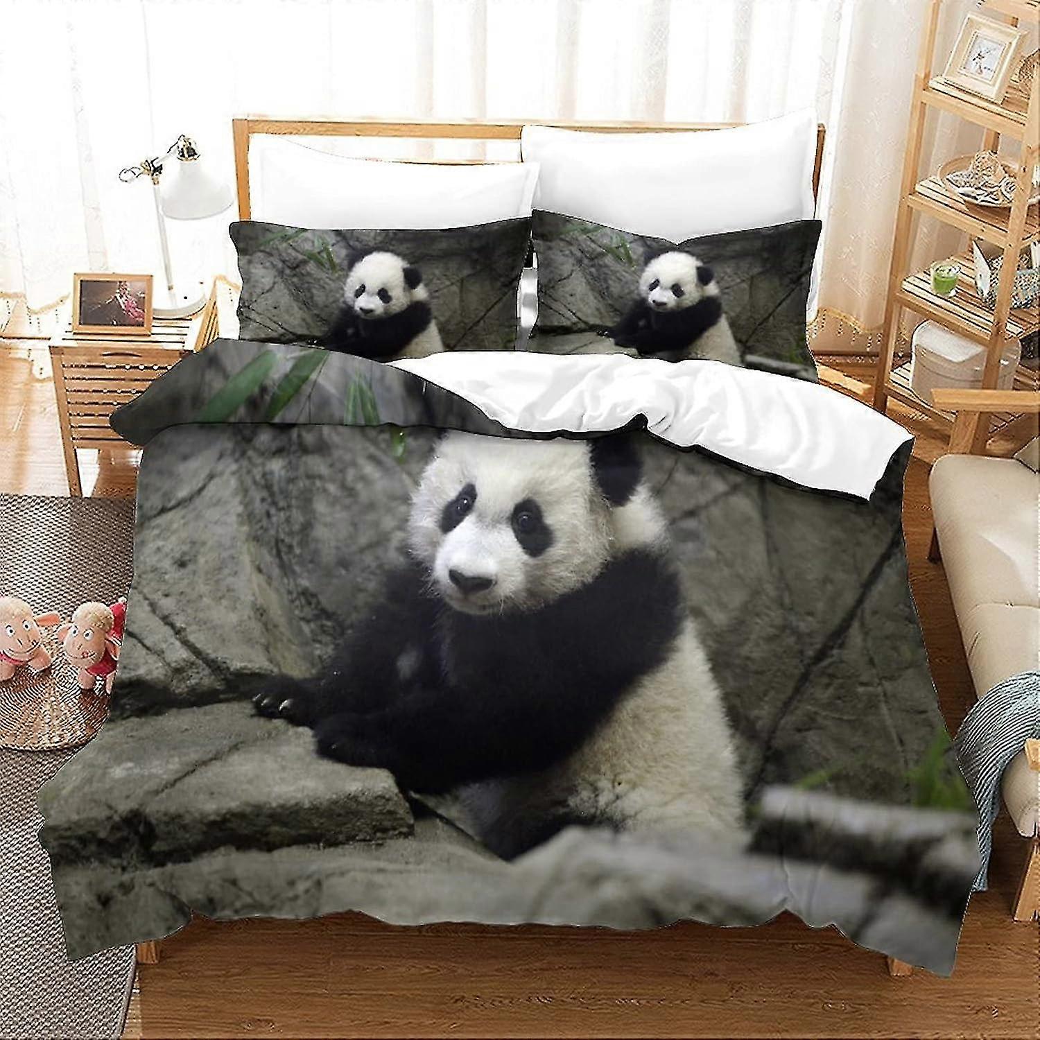 Conjunto de edredom Panda de 3 peças capa de colcha de cama macia e hipoalergênica com fronha adequada para crianças
