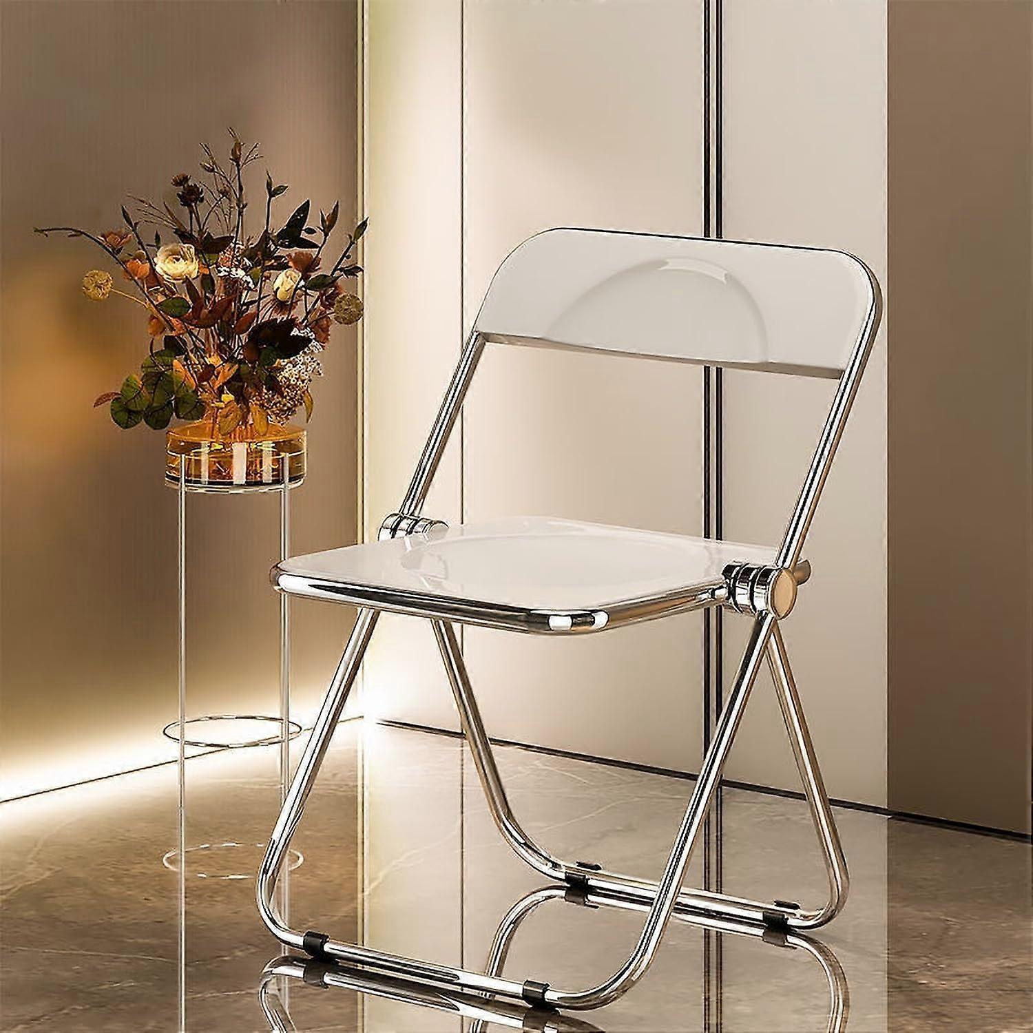 DUANZEYUQA Acrylic Folding Chair with Galvanized Frame, Multipurpose Folding Chair, Transparent, for Living Room, Dining Room (White) One Size White