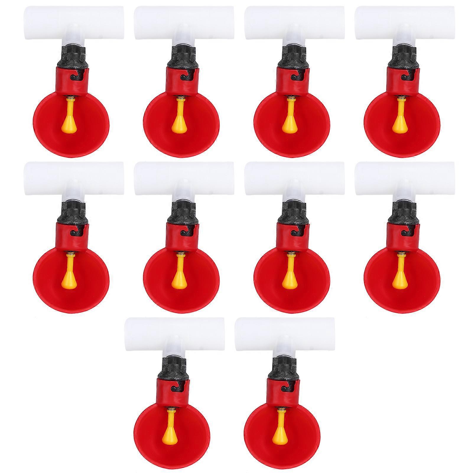 10Pcs Automatic Chicken Water Cups Drinker 1/2inch Tee Poultry Hen Feeding Tools Red