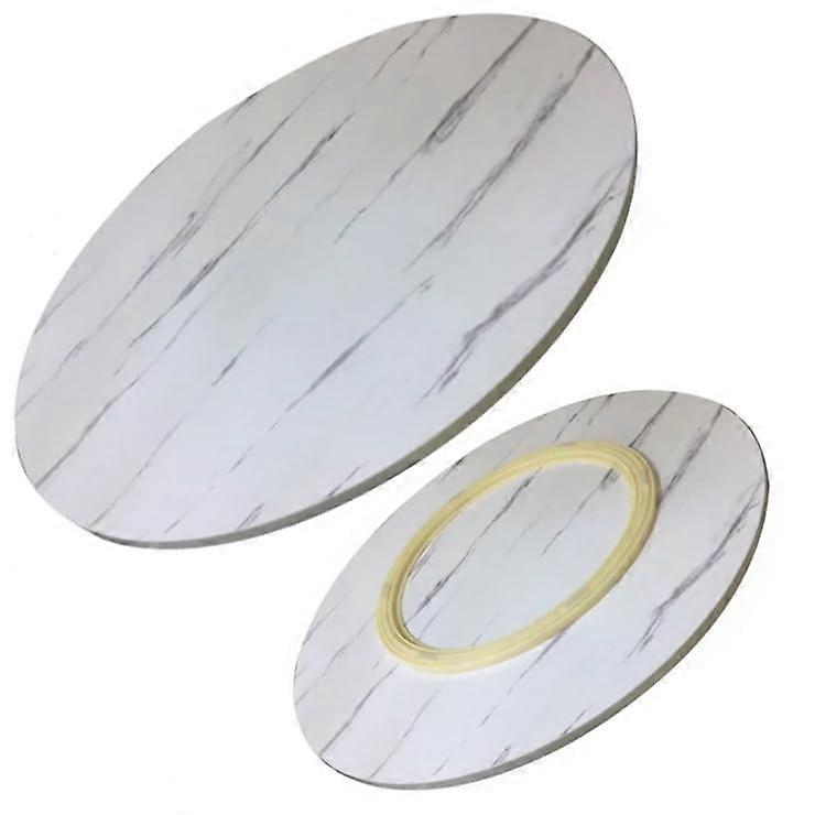 Wooden Lazy Susan Turntable, 360° Rotating Serving Plate, Marblelike White 90cm