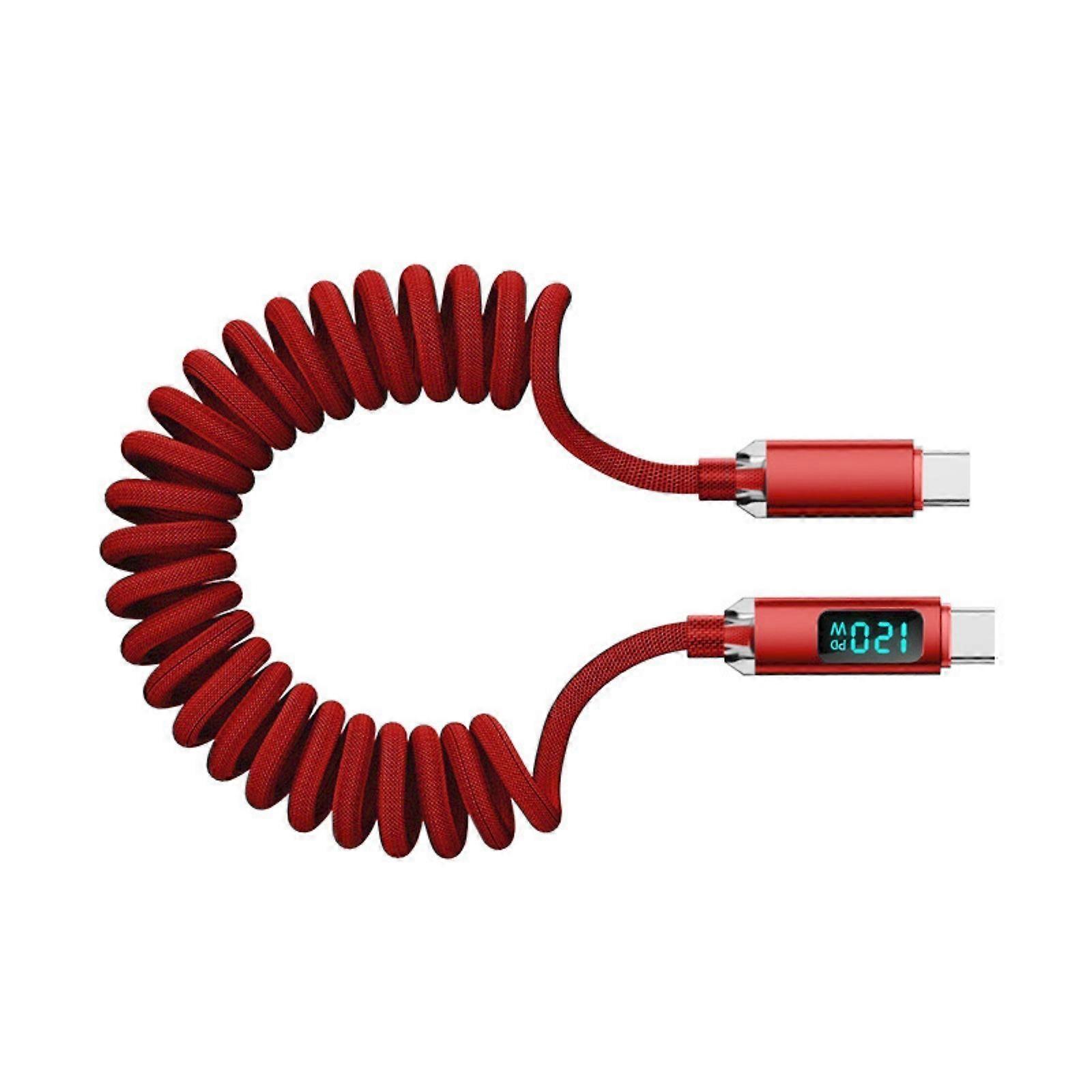 120W Rapidly charge USB C Cord With Spring Coil Technology Flexible Extension Braided Data Cord for MultiDevice Use  Red
