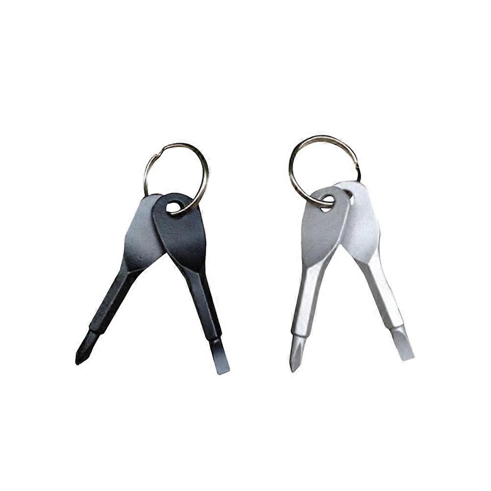 Carryable Hand Tool Multi-Function Screwdriver Set With Key Ring For Small Works Black Silver 2Pcs