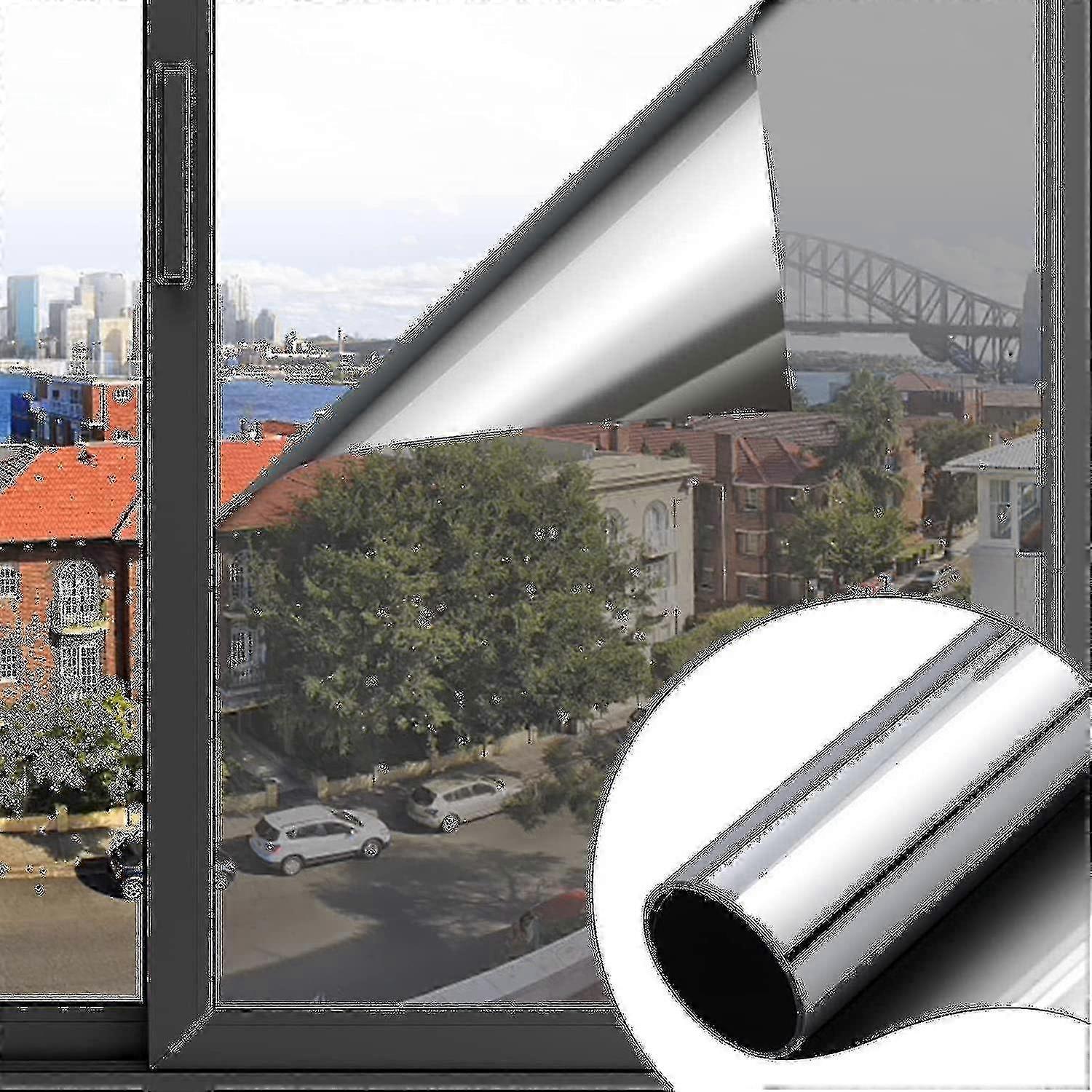 Self-Adhesive Mirror Window Film 60x200cm - UV/Glare Block & Privacy (Silver)