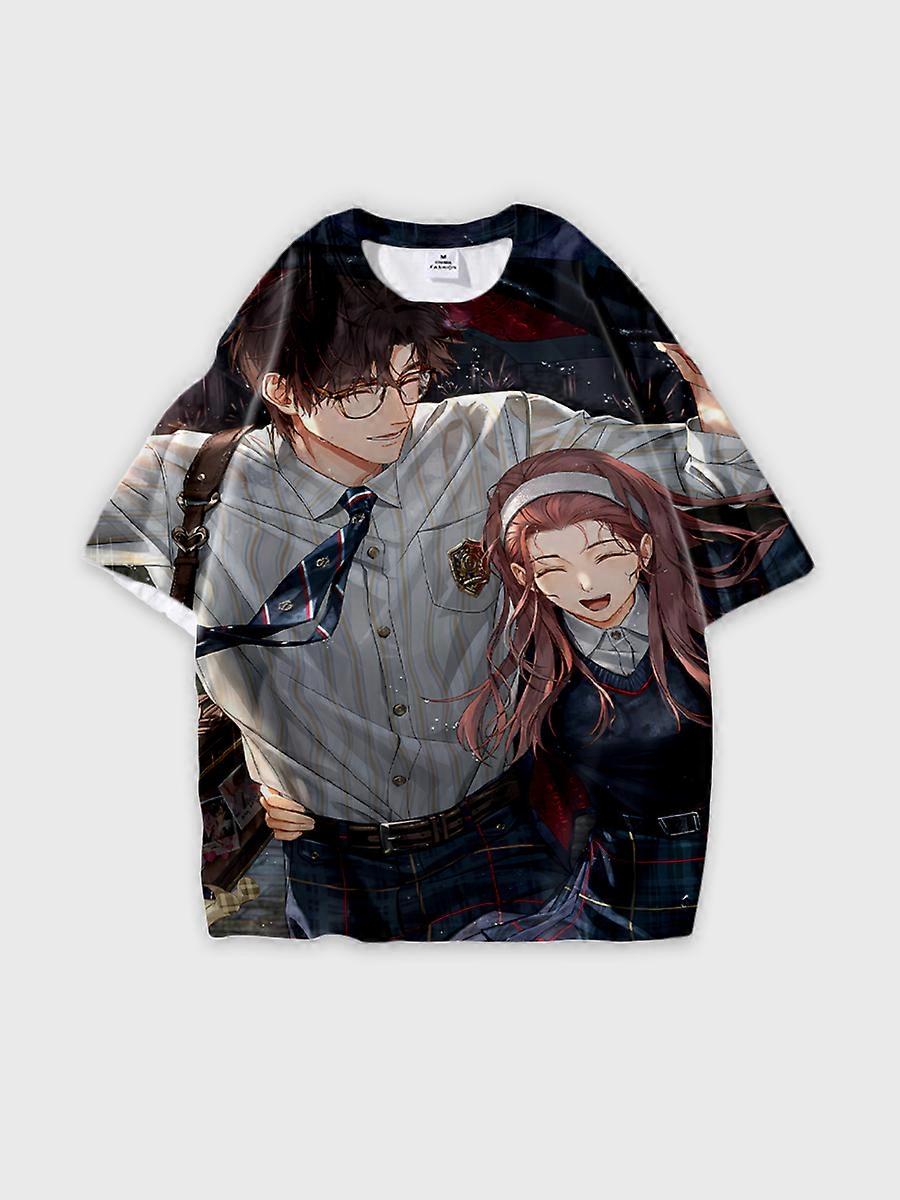 T-shirt round neck book Role Pattern loose short sleeve B586