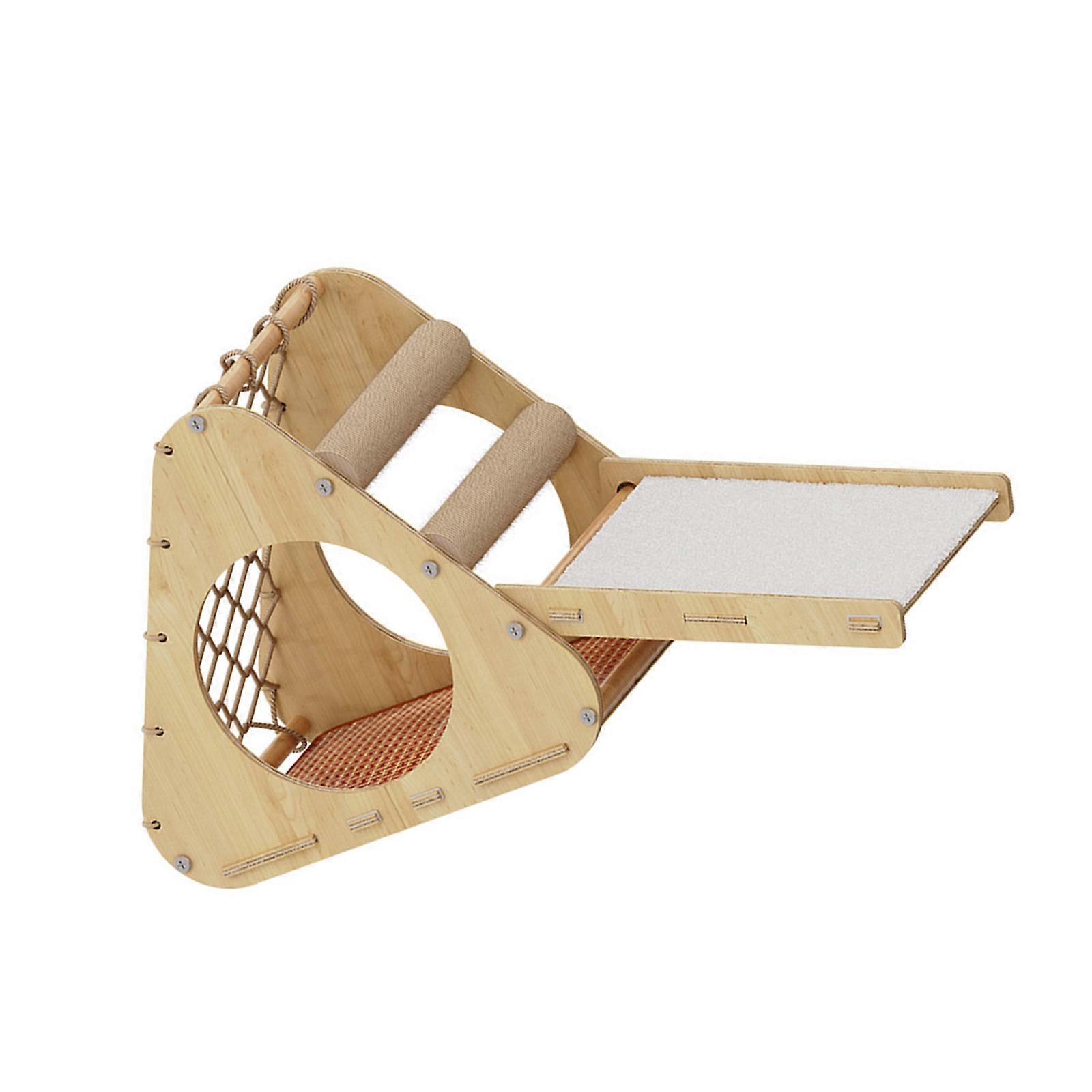 Cats Bed Soft Large Pet Hideaway Triangular Climbing Net with Wood Stand Cats Sleep Bed Cats Climbing Net Multicolor