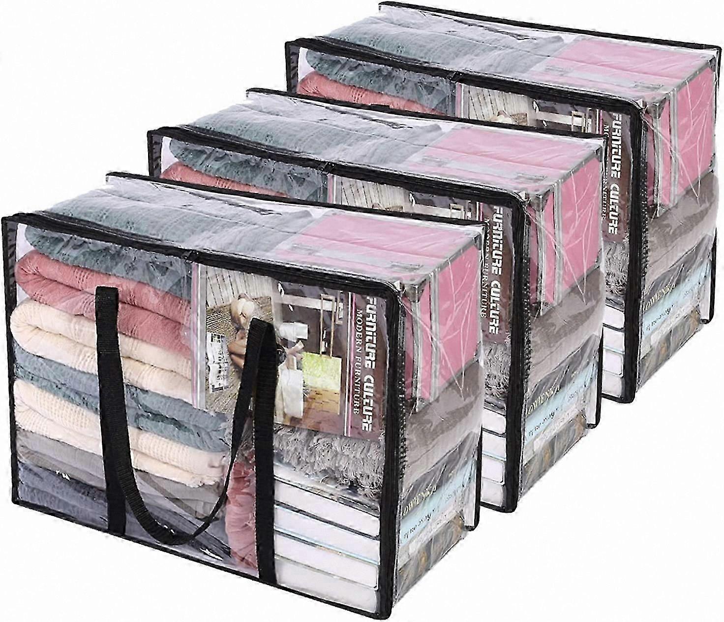 Large Transparent Storage Bag with Handles, 60x40x25cm, Clear Organizer for Bedding, Blankets, and Comforters