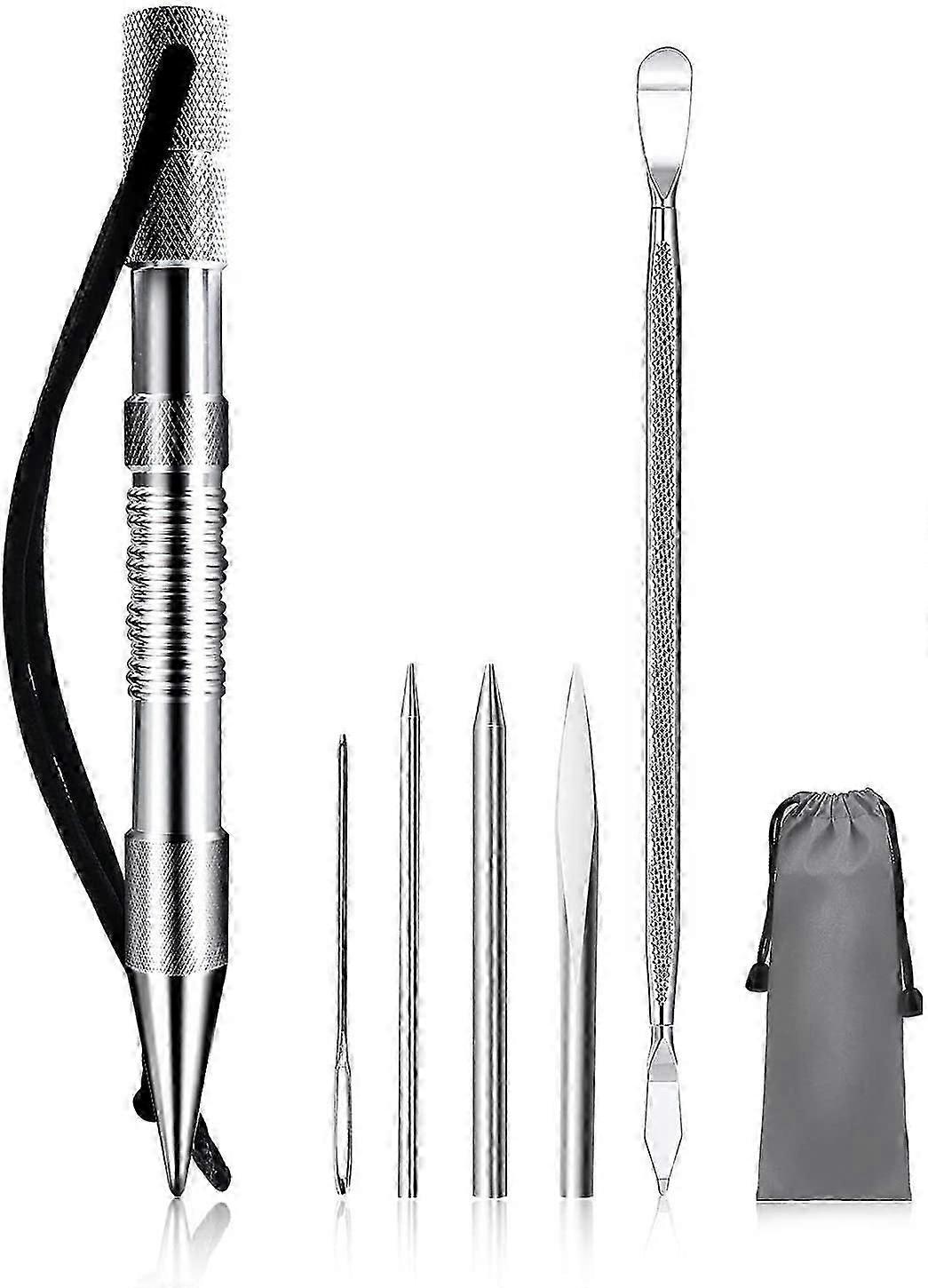 Marlin Spike & 6 Lacing Needles Set for Paracord & Leather Crafting