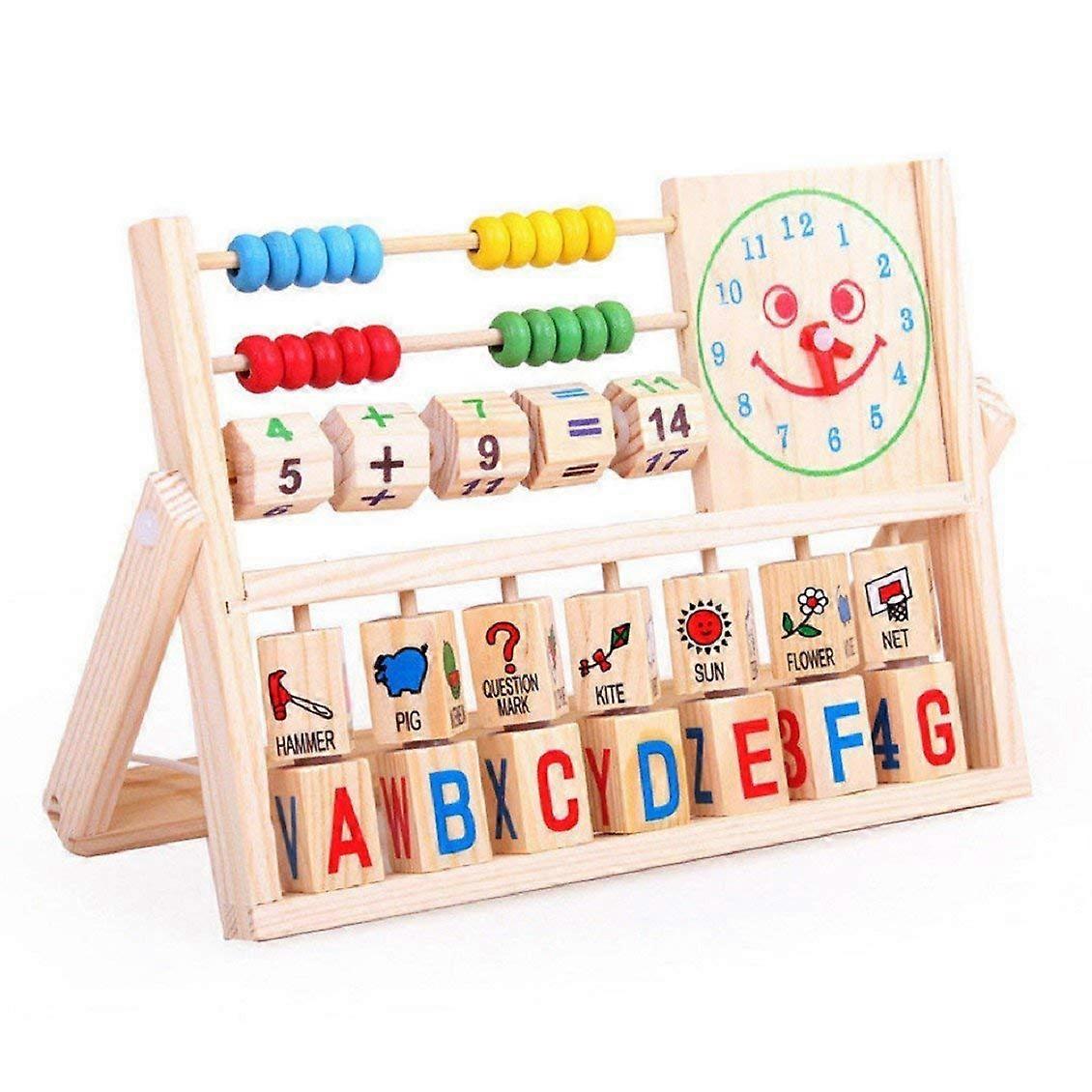 Wooden Abacus Toy Educational Counting Toy With Large Clock Abacus And Game Natural Wood Construction