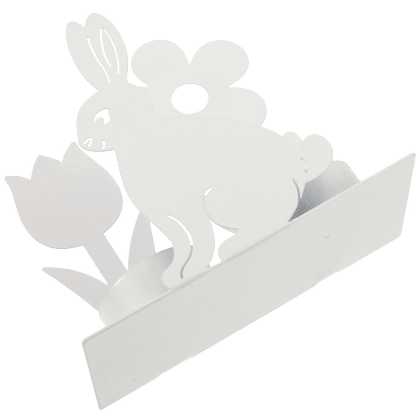 Elegant Rabbit and Flower Design Tea Light Candle Holder for Decor White Tinplate 1 Piece