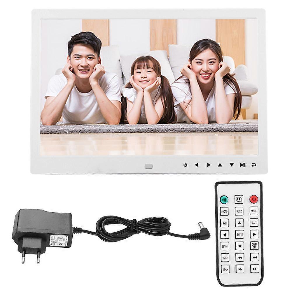 13'' Portable 1080P HD Digital Photo Frame Clock Movie Player Album Remote Controller(WhitE EU)