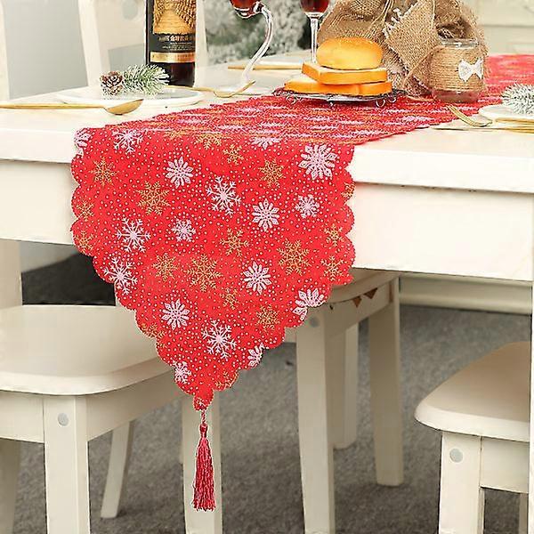 Christmas Red Table Runner 35x180cm Linen Snowflake Printed Table