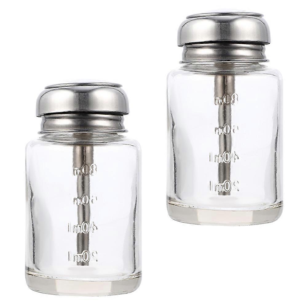 2pcs Pressing Pump Glass Bottles, Refillable Transparent Storage Containers for Liquid Dispensing, Easy to Clean Sub Containers with Smooth Surface,