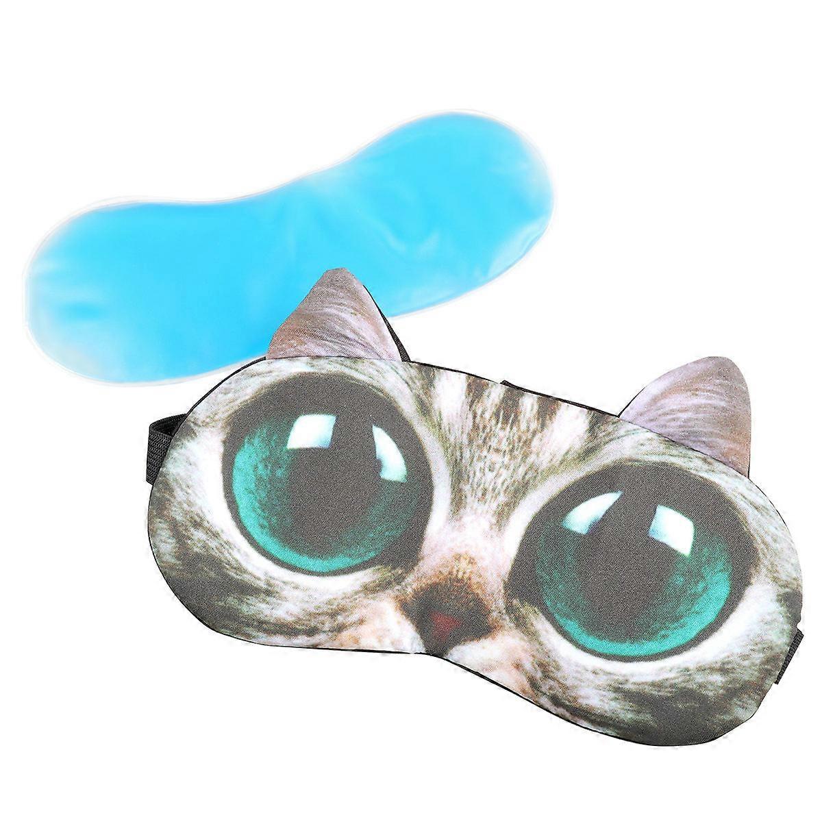Cooling Blindfold For Sleep Aid Cartoon Design Cat Mask For Home Office Rest 1Pcs