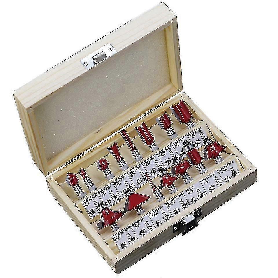 15-Piece Tungsten Carbide Router Bit Set with Wooden Storage Case