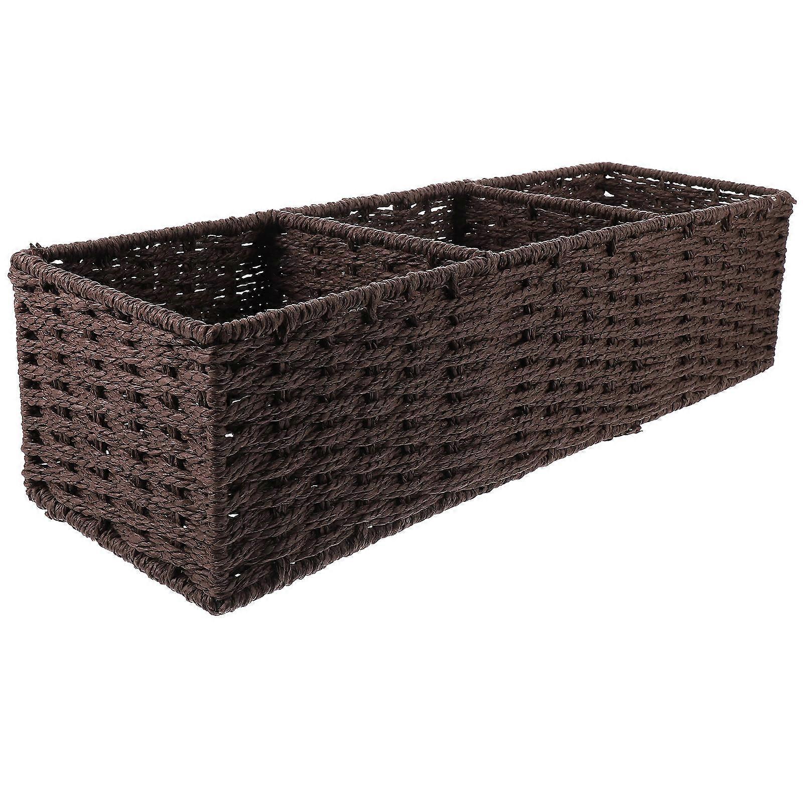 Rustic Woven Storage Basket Multi Use Organizer for Home, Office, Kitchen, Bathroom – Rope Design Decorative Container