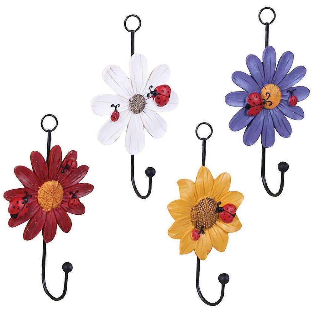 Resin Daisy Hooks for Decoration 4Pcs Assorted Color Wall Mounted Hangers