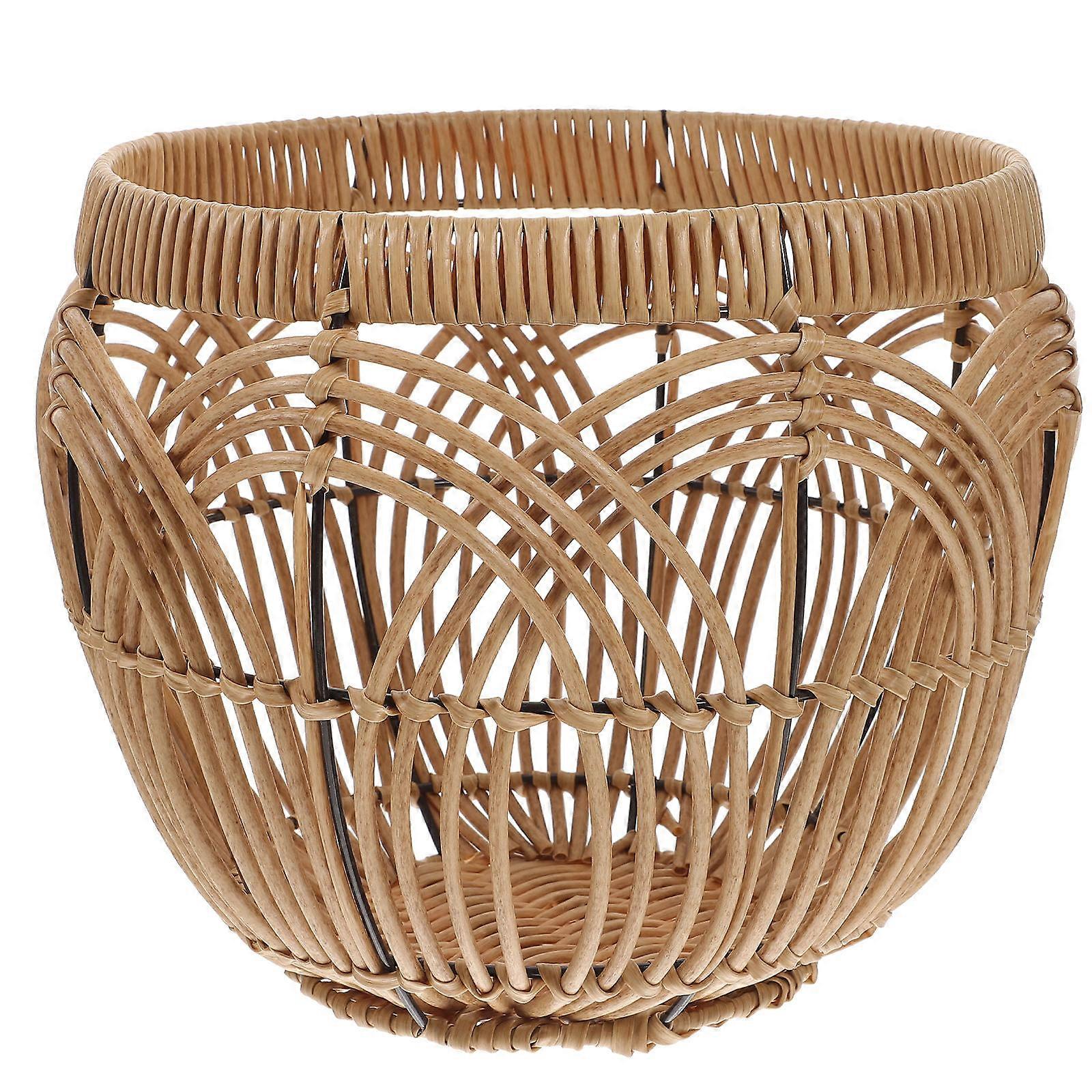 Imitation Rattan Woven Storage Basket for Home Use Beige PP Material