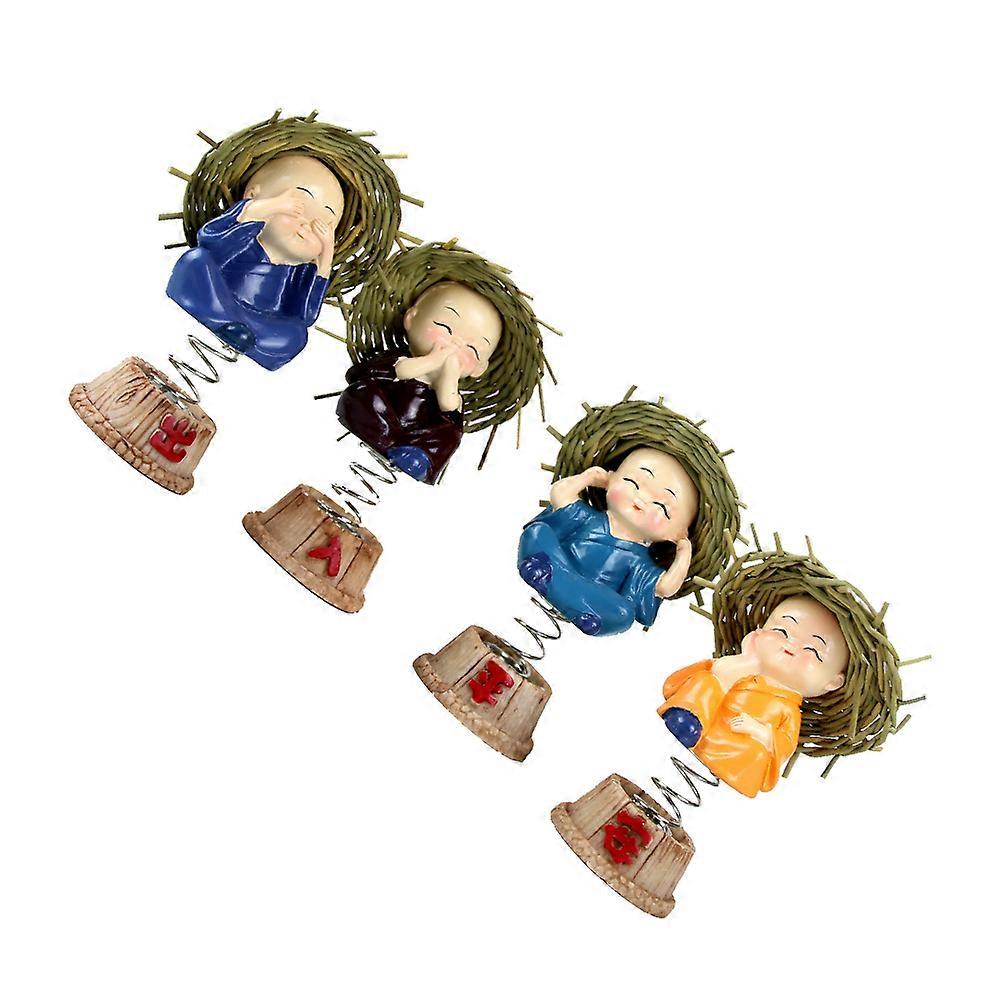 4Set Shaking Head Monk Figurine Home Adornment Unique Style Great For Car Decoration 10.5X6X6Cm