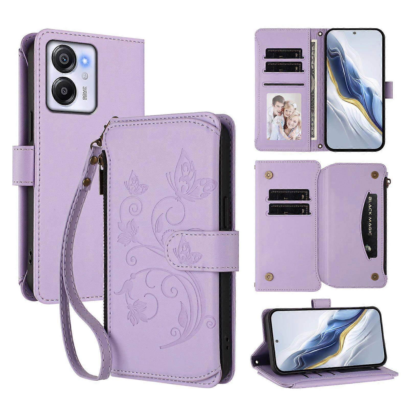 Wallet Flip Phone Cover for Blackview Oscal Modern 8 Embroidered Butterfly 5 Card Holder Rope Zippered Bag Comptible with Blackview Oscal Modern 8